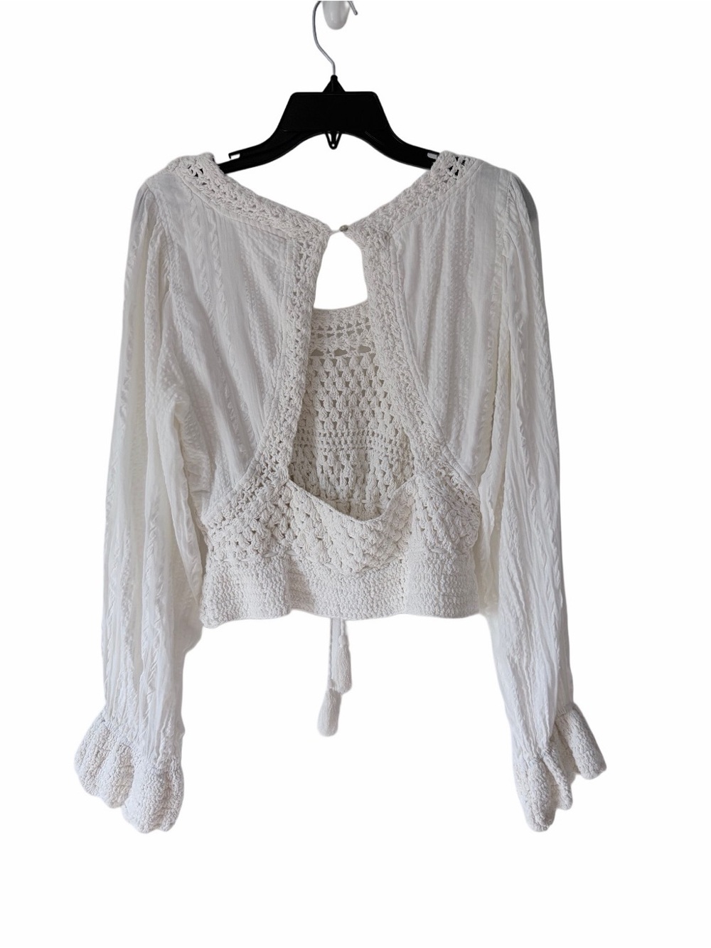 Free People Megan Crochet Top Creamy White Boho Long Sleeve Blouse size large - Picture 4 of 9